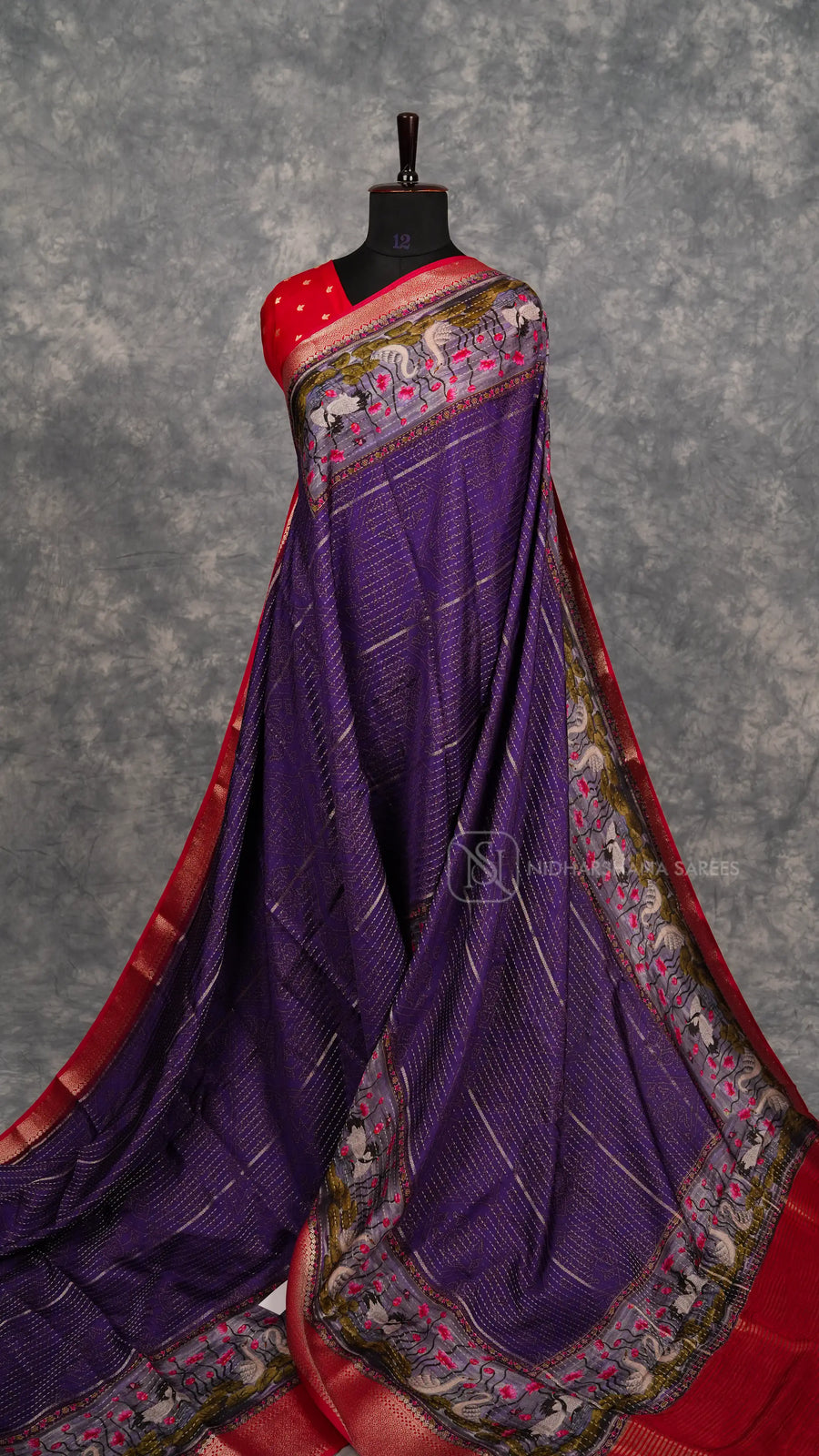 Premium Viscose With Zari Lines And Pichwai Print And Contrast Zari Border