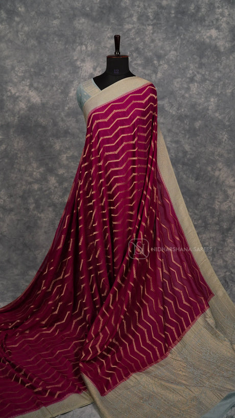 Georgette With Zari Zig -Zag Lines Concept