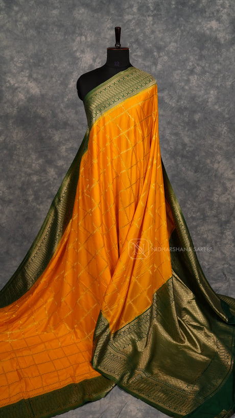Premium Crepe With Big Zari Checks And Contrast Border