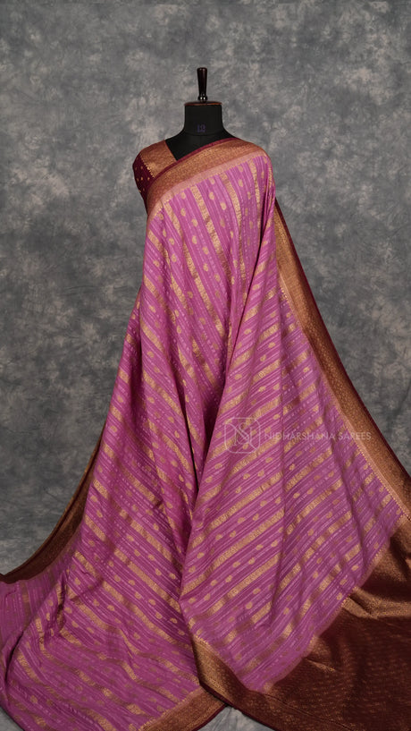 Premium Tussar Georgette With Floral Zari Lines And Mango Zari Butta