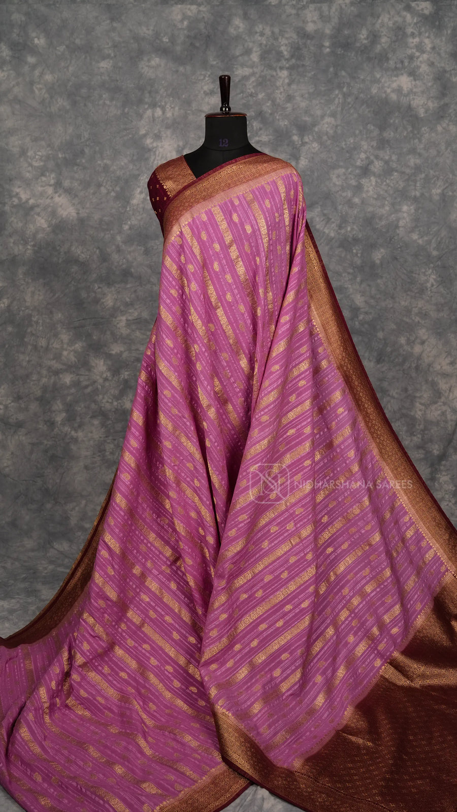 Premium Tussar Georgette With Floral Zari Lines And Mango Zari Butta
