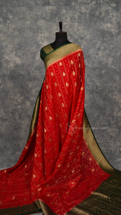 Tussar By Georgette With Big Zari Checks And Zari Butta And Zari Border