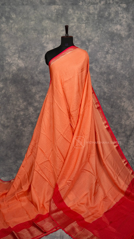 Viscose Silk With Zari Checks And Contrast Zari Border
