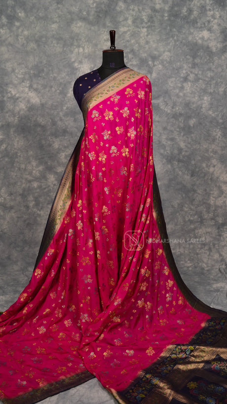 Viscose Silk With Floral Zari Butta And Floral Zari Border
