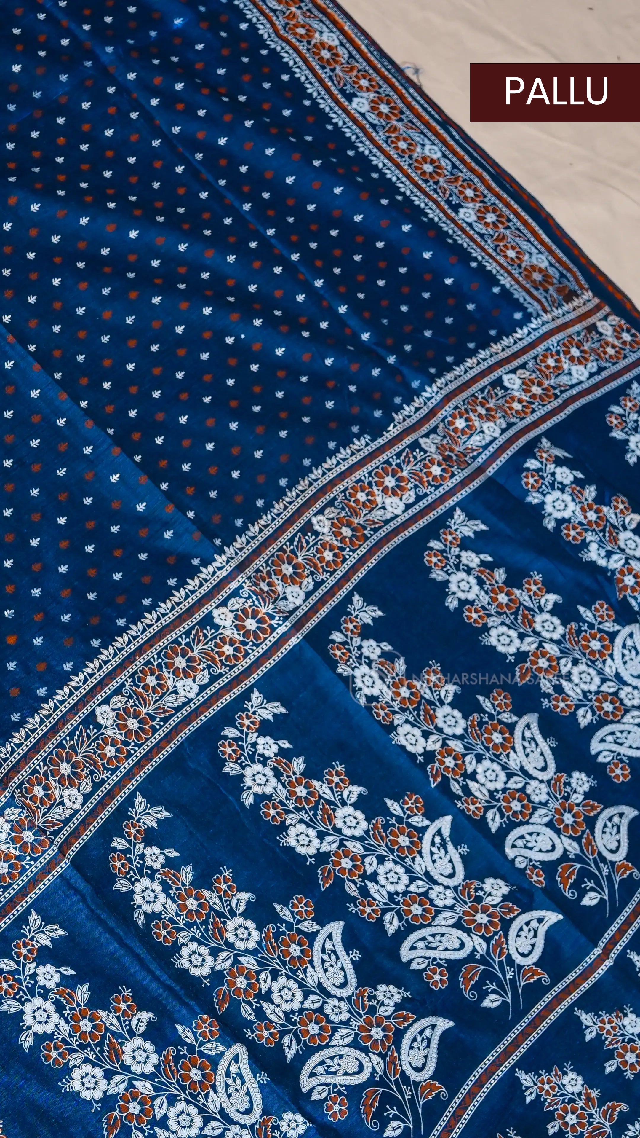 Bengal Cotton With Leaf Printed Body And Floral Printed Pallu Concept