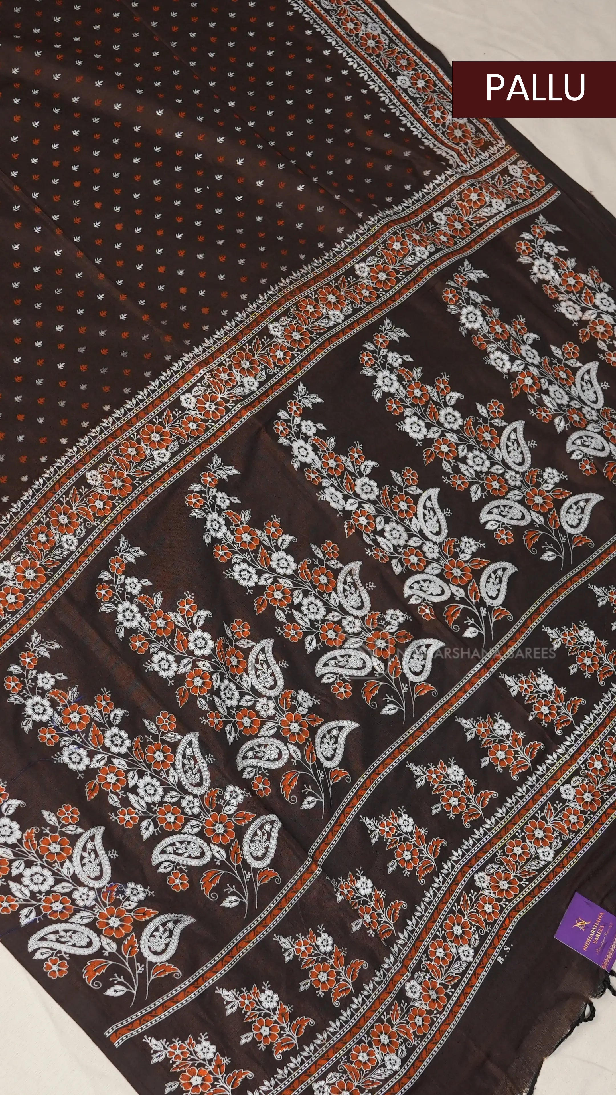 Bengal Cotton With Leaf Printed Body And Floral Printed Pallu Concept