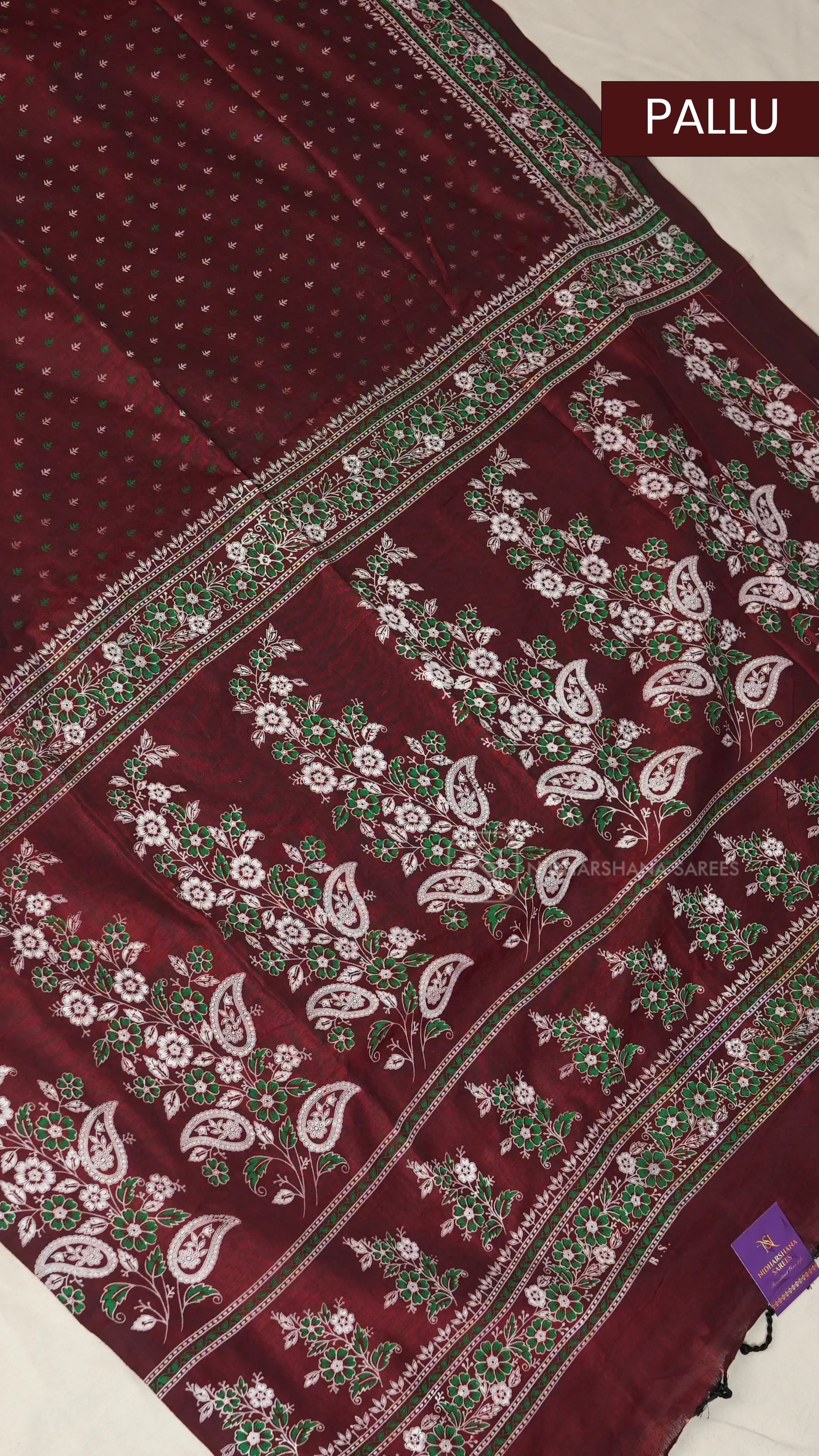 Bengal Cotton With Leaf Printed Body And Floral Printed Pallu Concept