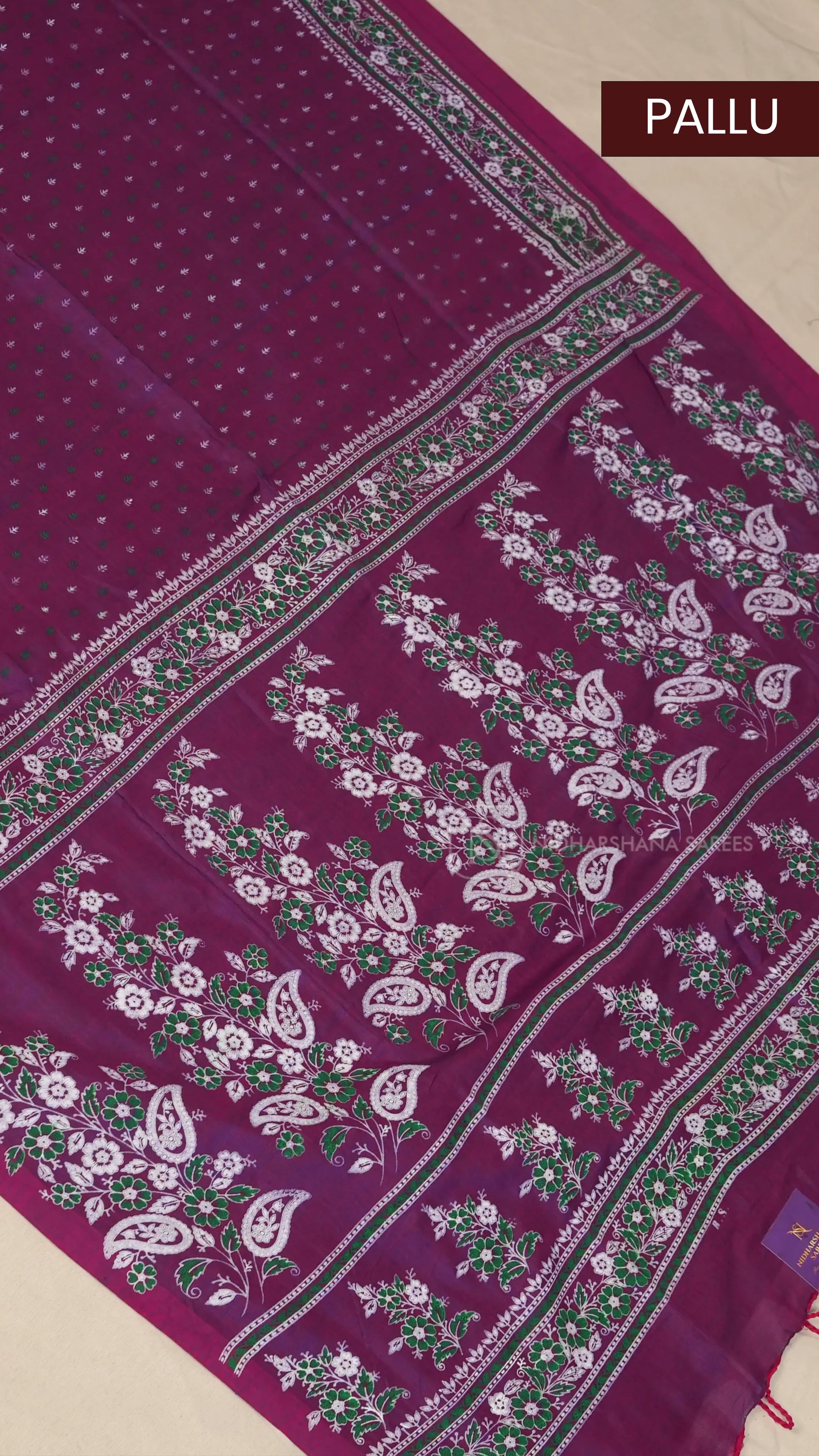 Bengal Cotton With Leaf Printed Body And Floral Printed Pallu Concept