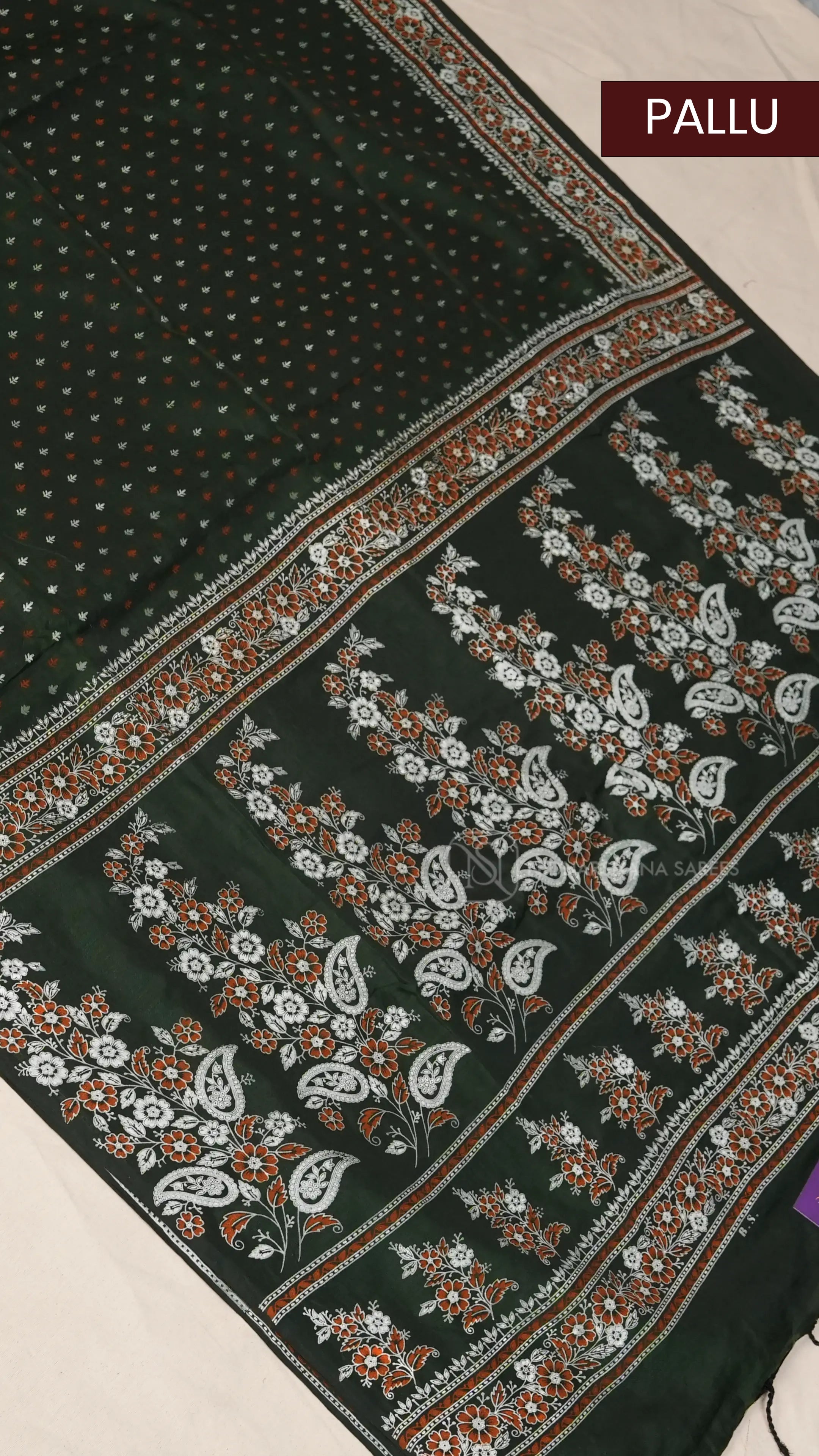 Bengal Cotton With Leaf Printed Body And Floral Printed Pallu Concept