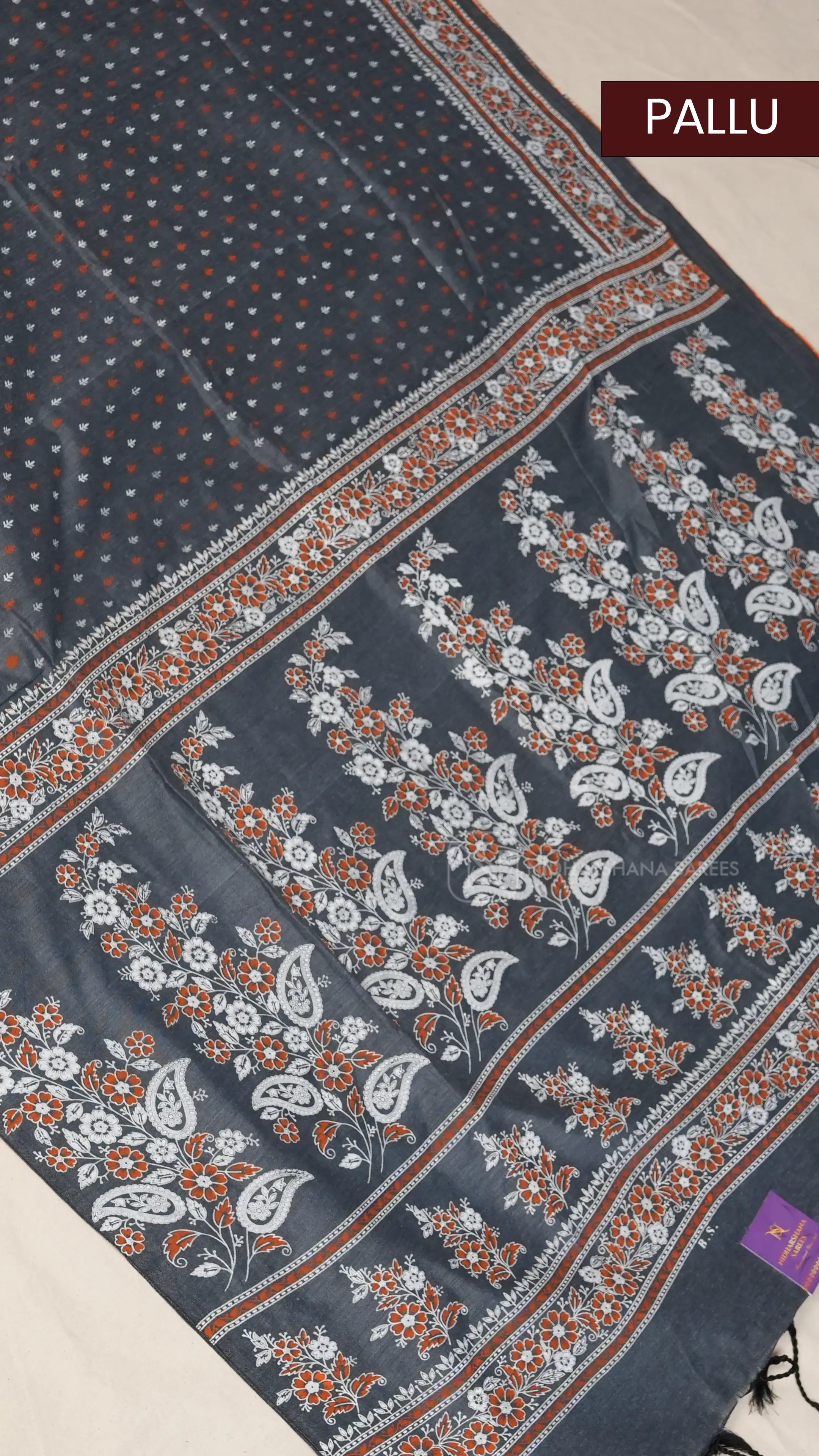 Bengal Cotton With Leaf Printed Body And Floral Printed Pallu Concept