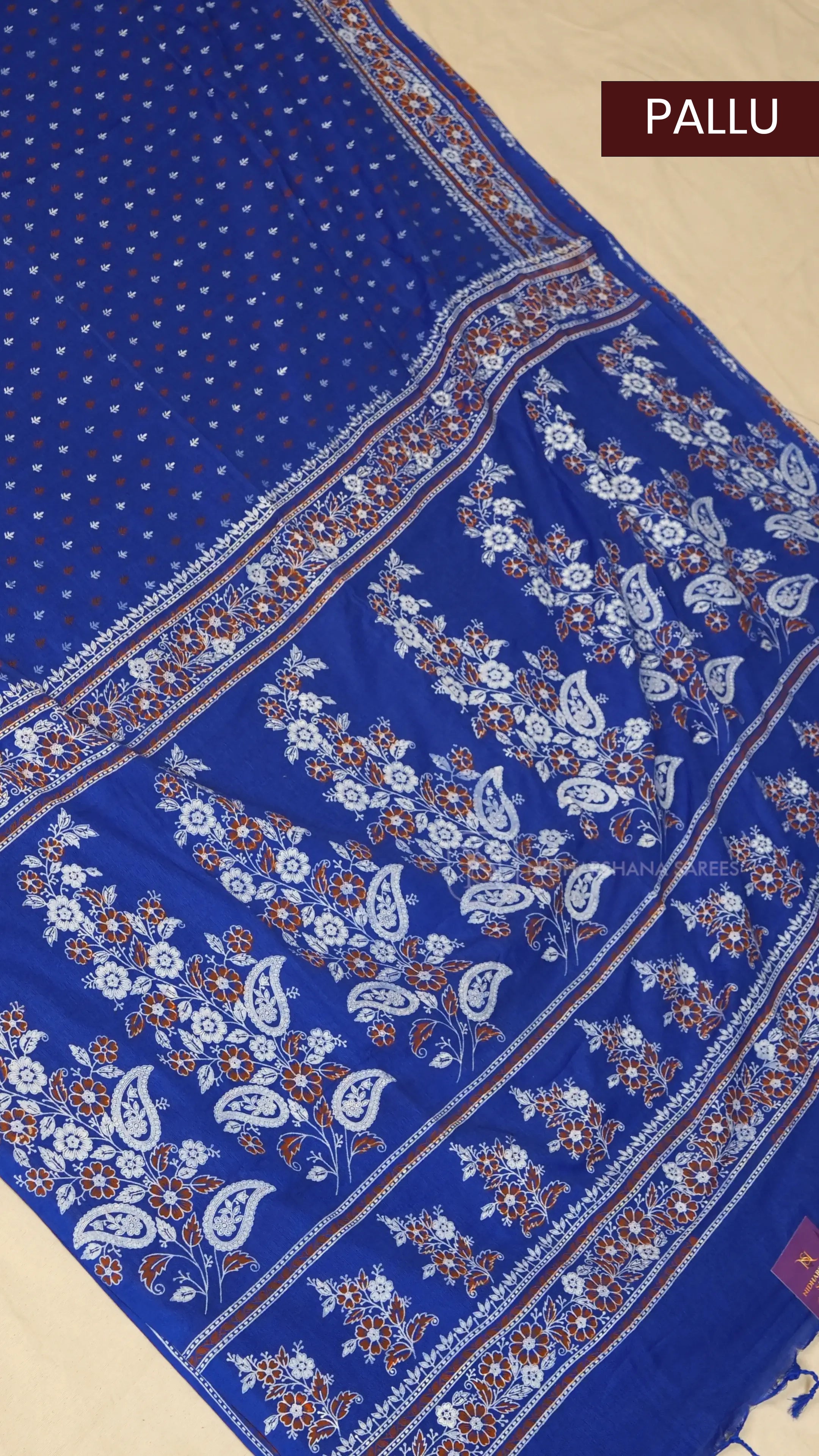 Bengal Cotton With Leaf Printed Body And Floral Printed Pallu Concept