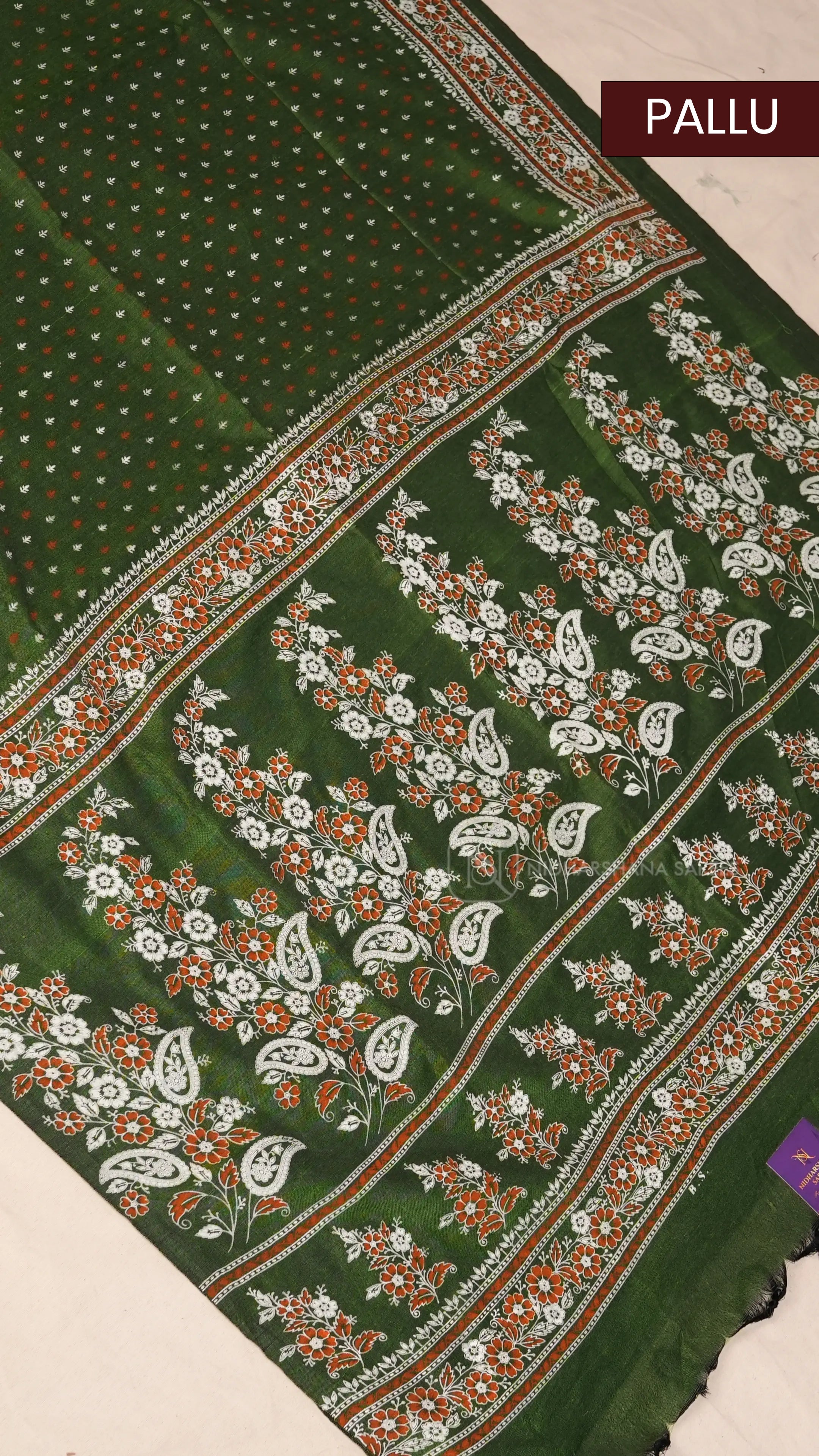 Bengal Cotton With Leaf Printed Body And Floral Printed Pallu Concept