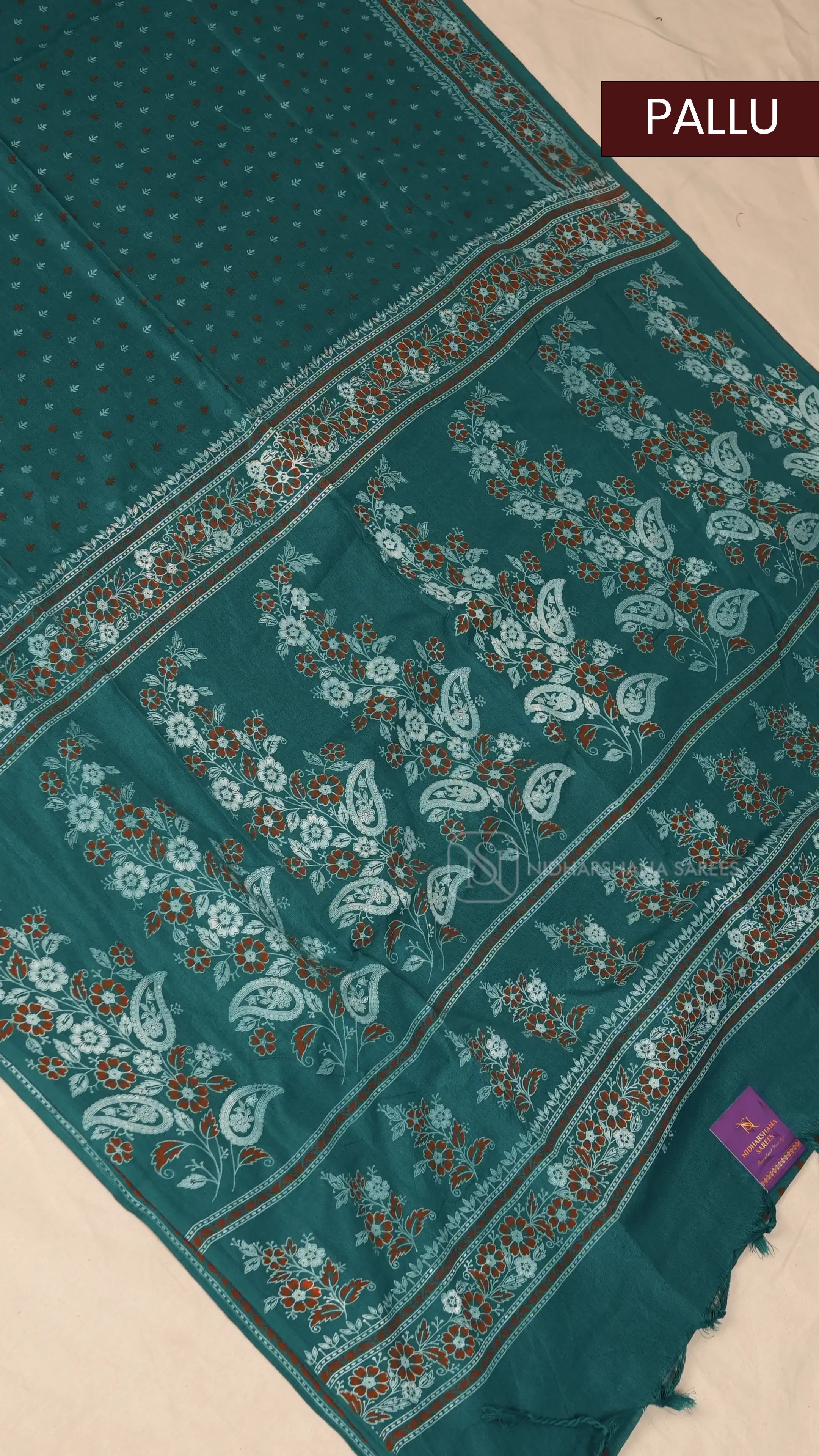 Bengal Cotton With Leaf Printed Body And Floral Printed Pallu Concept