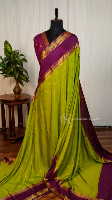 Semi Mysore Crepe Silk With Zari Butta And Gap Style Zari Border
