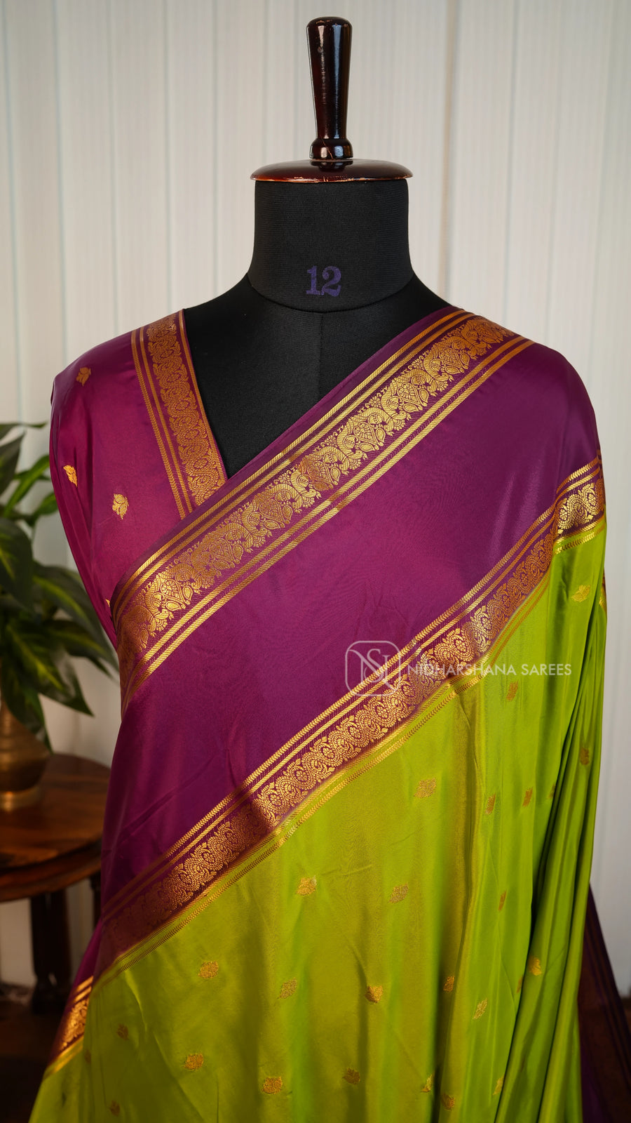Semi Mysore Crepe Silk With Zari Butta And Gap Style Zari Border
