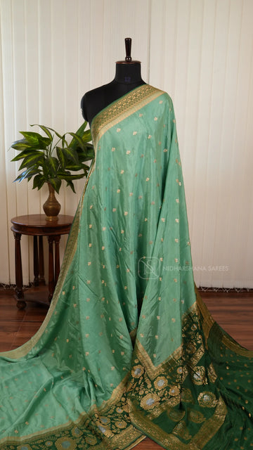 Chinon Georgette With Silver Zari Butta And Floral Zari Weaving Border