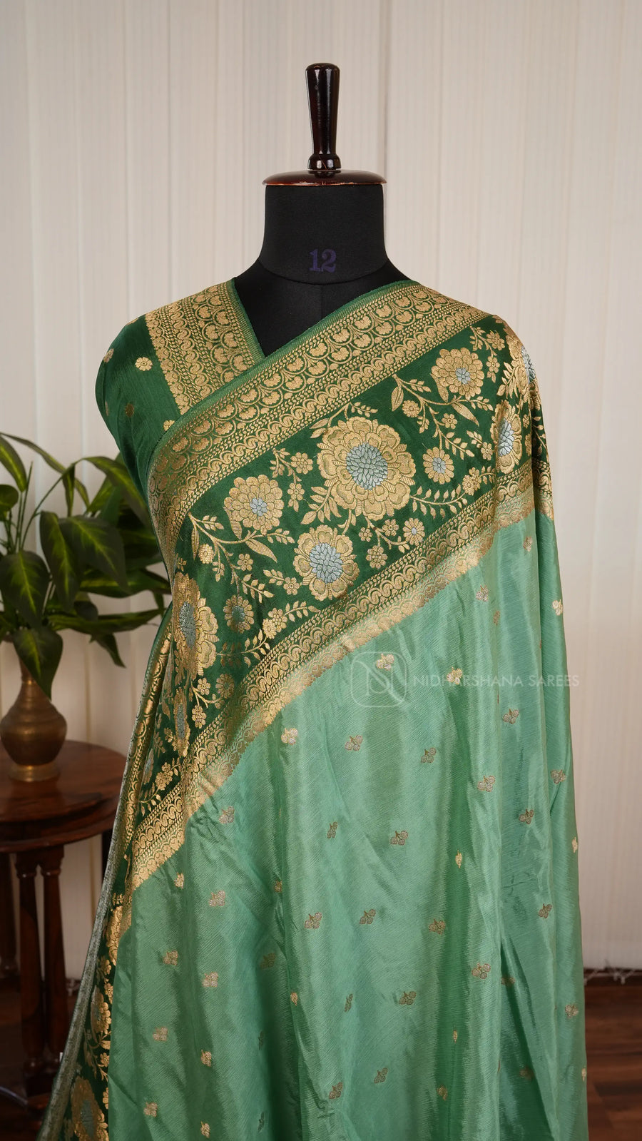 Chinon Georgette With Silver Zari Butta And Floral Zari Weaving Border