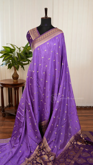 Chinon Georgette With Silver Zari Butta And Floral Zari Weaving Border