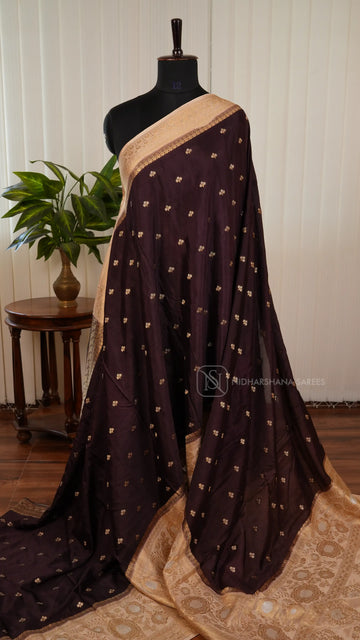 Chinon Georgette With Silver Zari Butta And Floral Zari Weaving Border