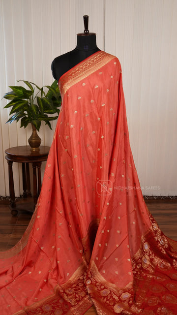 Chinon Georgette With Silver Zari Butta And Floral Zari Weaving Border