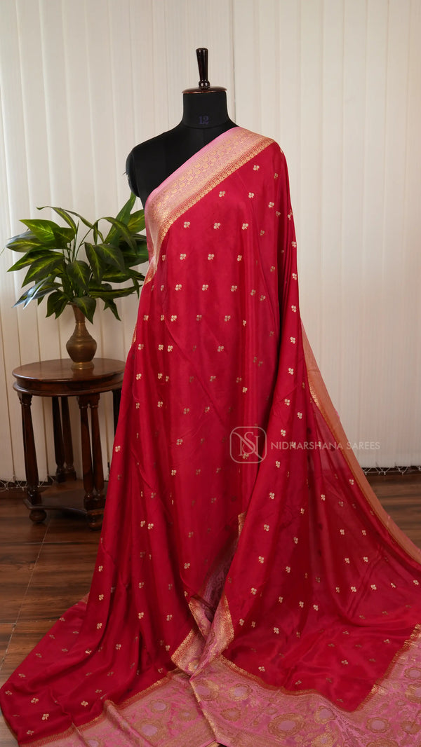 Chinon Georgette With Silver Zari Butta And Floral Zari Weaving Border