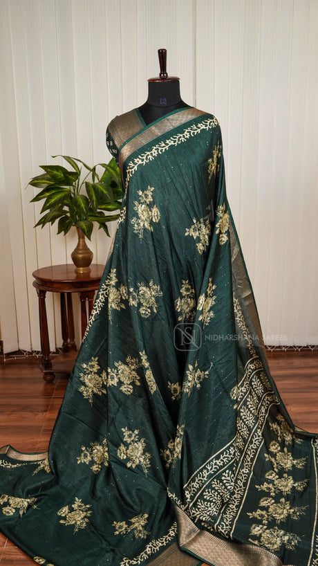 Semi Dola With Floral Digital Print And Sequins Concept