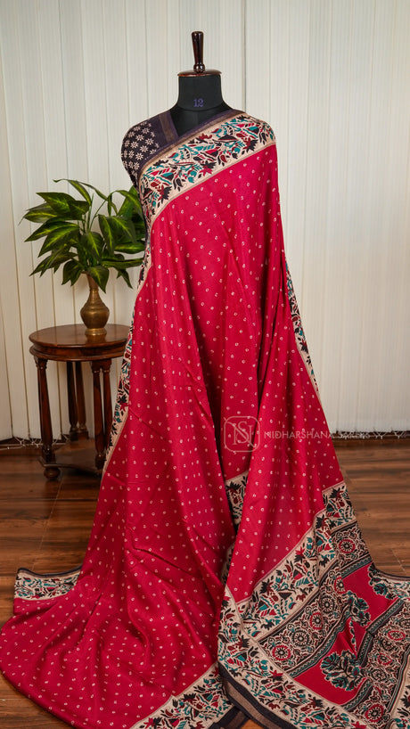 Semi Dola With Floral Digital Print Border