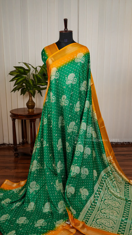 Semi Dola With Zari Butta And Peacock Digital Print