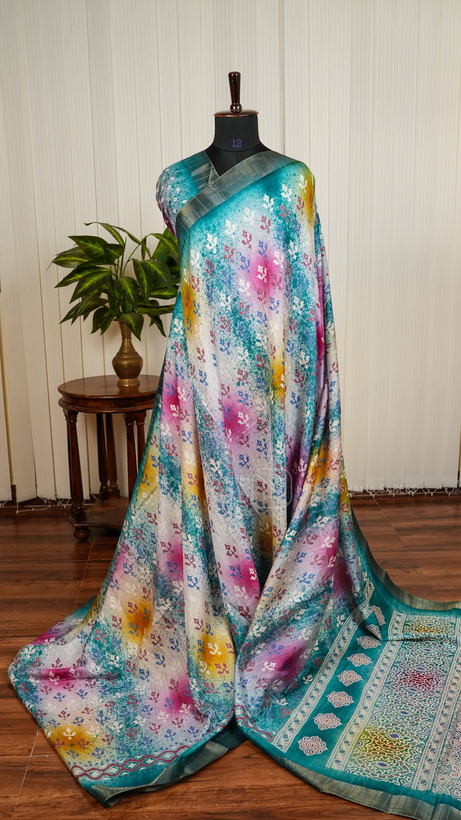 Semi Tussar With Digital Print And Zari Border