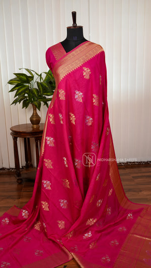 Pani Silk With Floral Zari Butta And Floral Zari Border