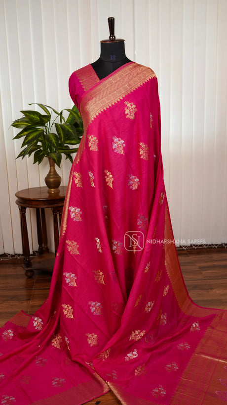 Pani Silk With Floral Zari Butta And Floral Zari Border