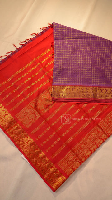 Premium Silk Cotton With Zari Checks And Contrast Zari Border