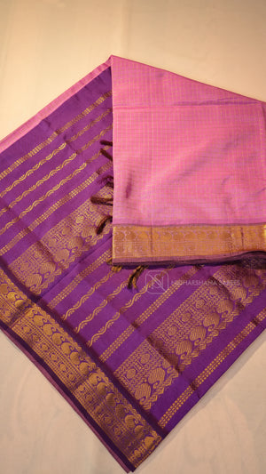 Premium Silk Cotton With Zari Checks And Contrast Zari Border