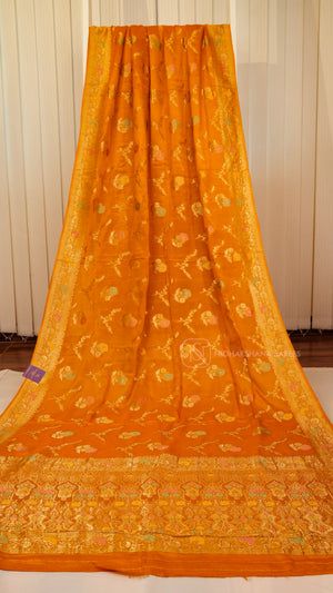 Premium Chiffon Georgette With Floral Zari Weaving And Zari Border