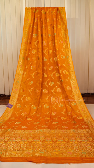Premium Chiffon Georgette With Floral Zari Weaving And Zari Border