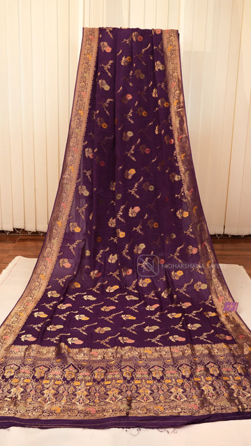 Premium Chiffon Georgette With Floral Zari Weaving And Zari Border