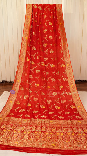 Premium Chiffon Georgette With Floral Zari Weaving And Zari Border