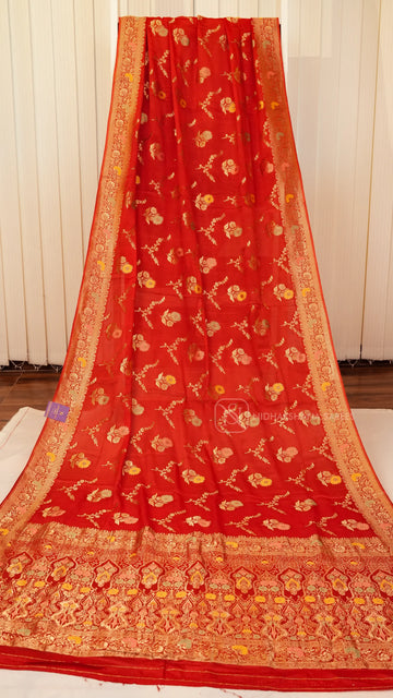 Premium Chiffon Georgette With Floral Zari Weaving And Zari Border