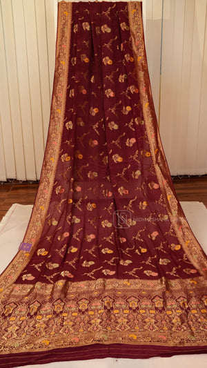 Premium Chiffon Georgette With Floral Zari Weaving And Zari Border