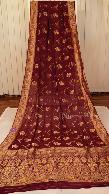 Premium Chiffon Georgette With Floral Zari Weaving And Zari Border
