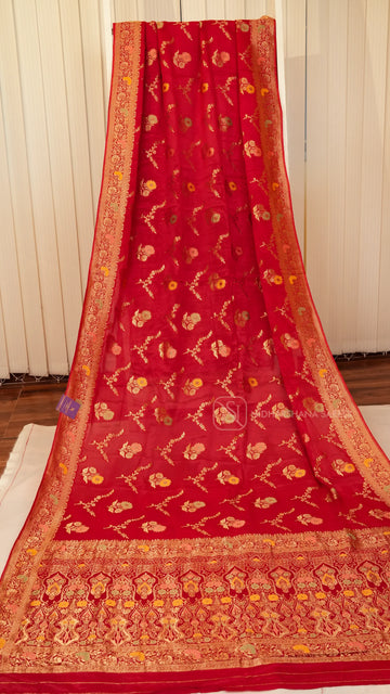Premium Chiffon Georgette With Floral Zari Weaving And Zari Border