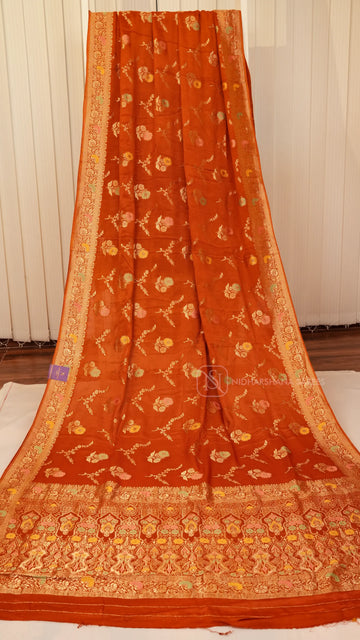 Premium Chiffon Georgette With Floral Zari Weaving And Zari Border