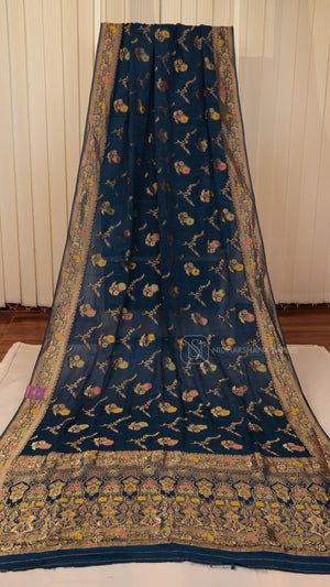 Premium Chiffon Georgette With Floral Zari Weaving And Zari Border