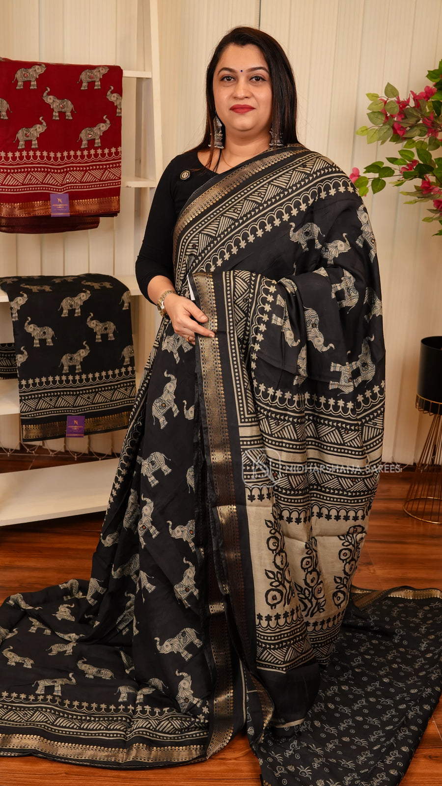 Viscose Cotton With Elephant Digital Print And Self Color Zari Border