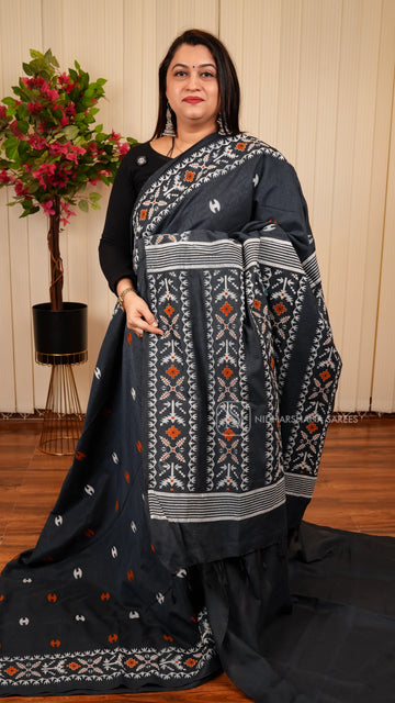 Bengal Cotton With Geometric Floral Hand Black Print