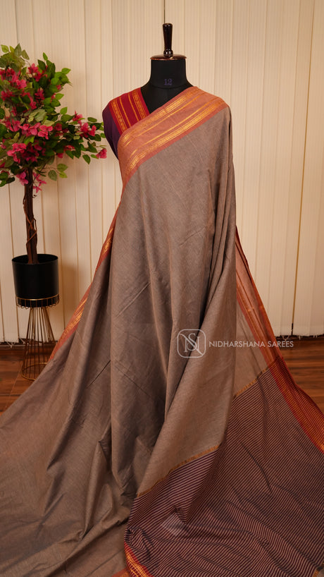 Pure Cotton With Contrast Zari Border