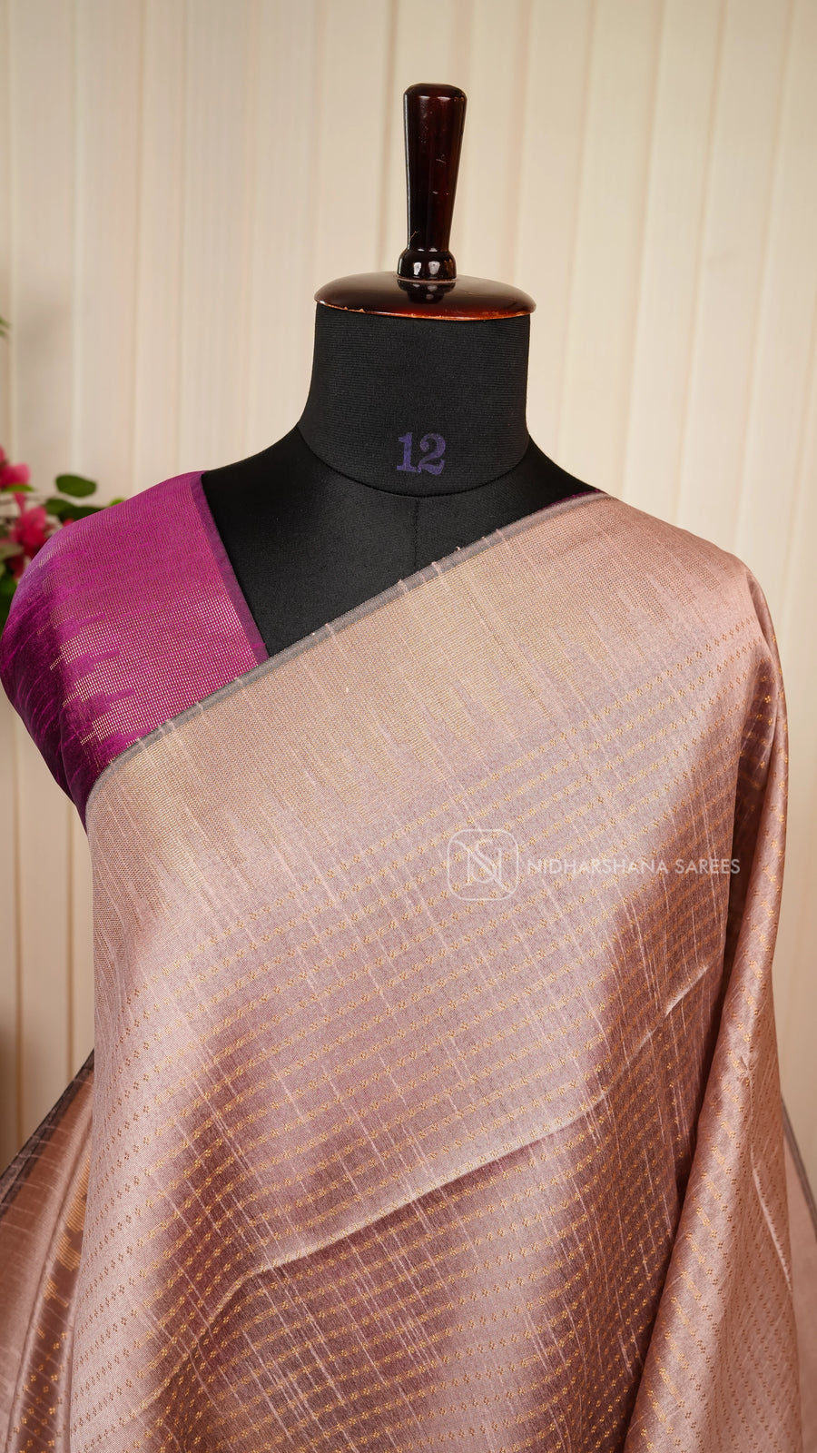 Semi Raw Silk With Star Butta And Zari Temple Weaving Border And Contrast Pallu
