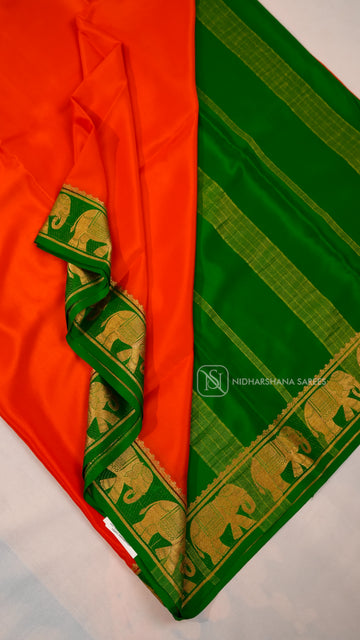 Pure Mysore Crepe Silk Saree With Contrast Elephant Zari Border