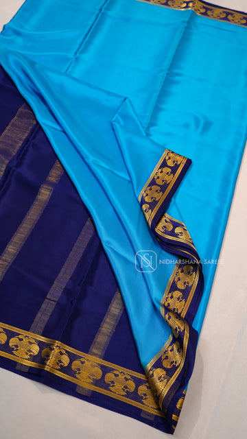 Pure Mysore Crepe Silk Saree With Contrast Gandaberunda Zari Border