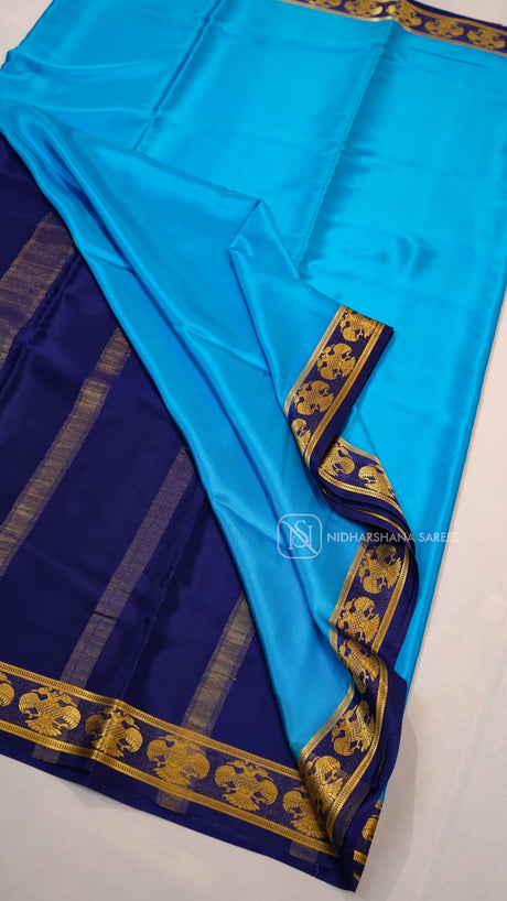 Pure Mysore Crepe Silk Saree With Contrast Gandaberunda Zari Border
